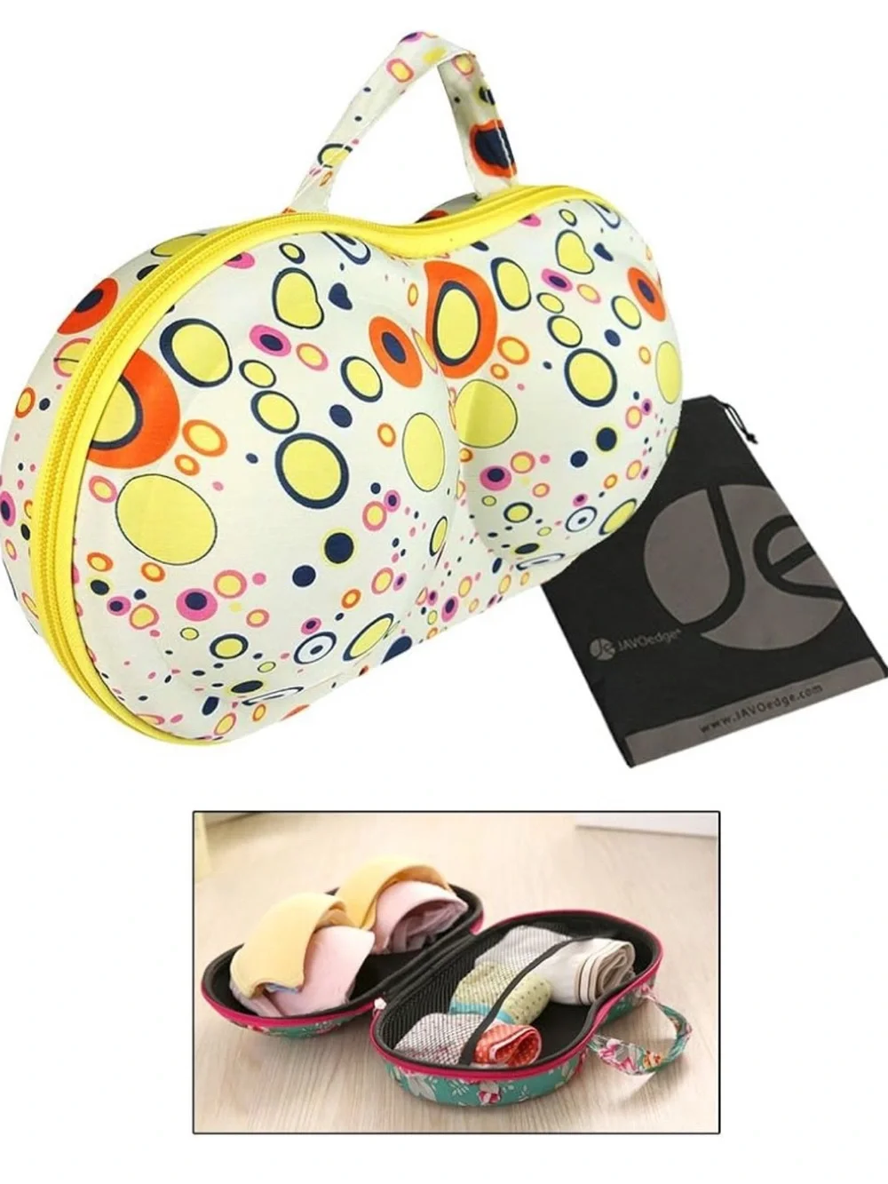Women’s White Multi-Color Bubble Print Top-Handle Bag, bra travel storage